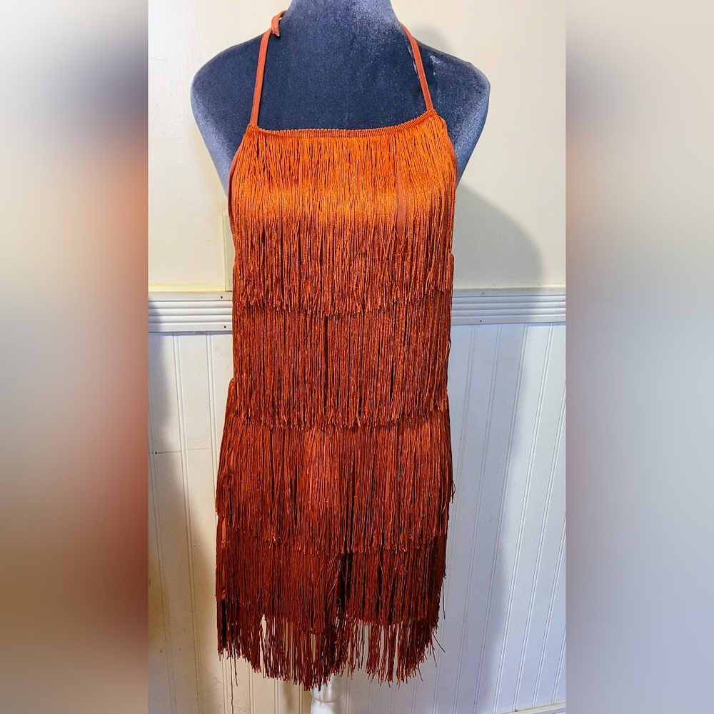 Fringe Halter Jumpsuit in Orange